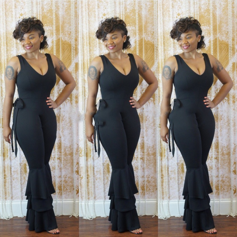 Black ruffle bottom jumpsuit